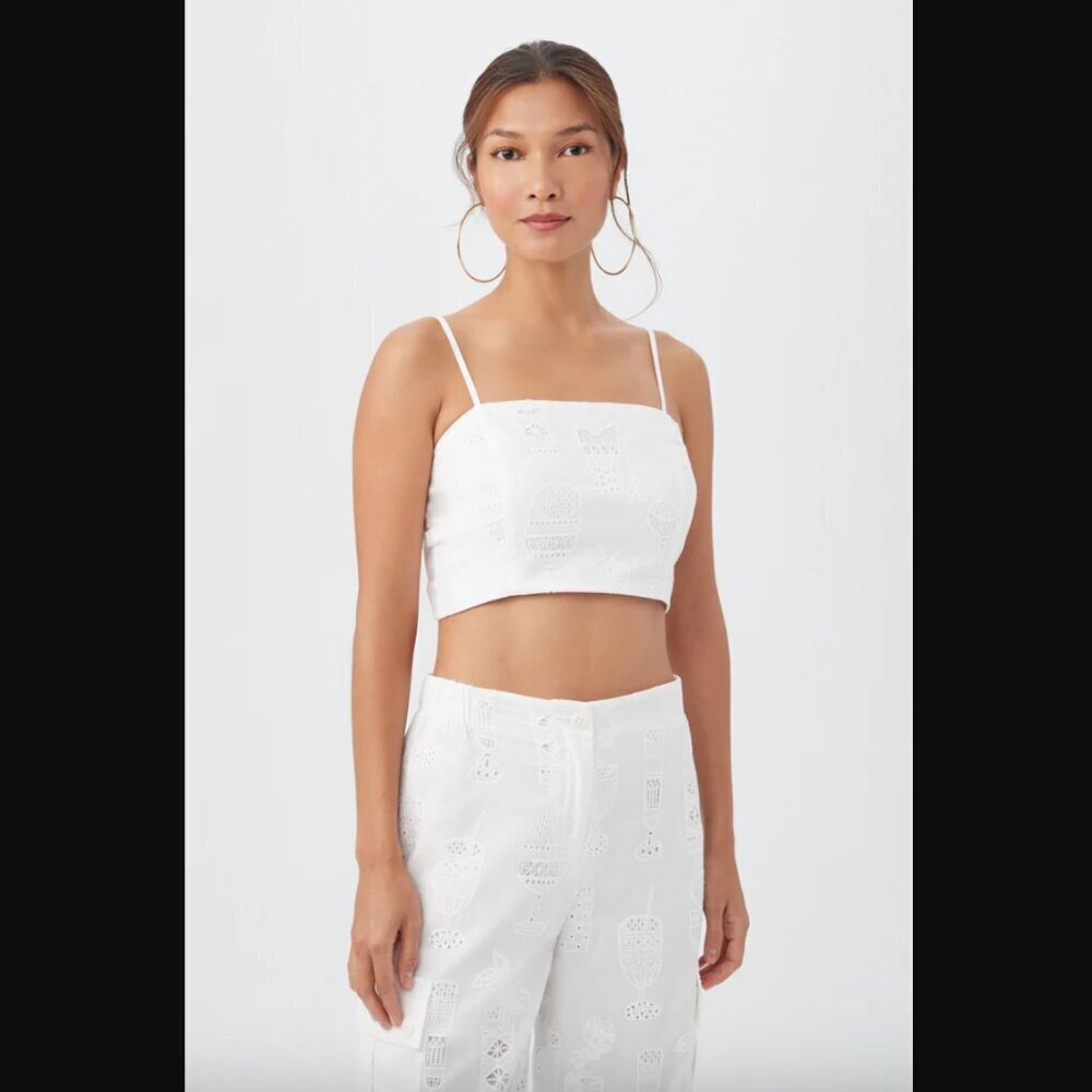 Trina Turk Dalynn White Embroidered Tie Back Crop Top XS